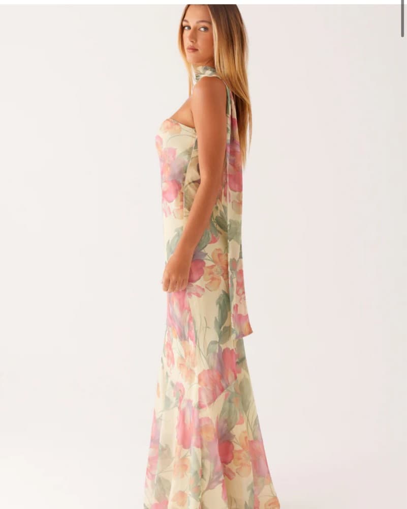 Yellow Floral Maxi With Neck Scarf - Image 4
