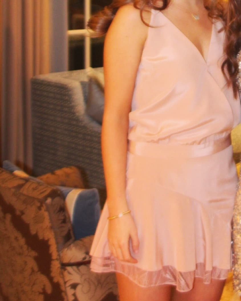 Michelle Mason pink mini dress with lace - Image 1