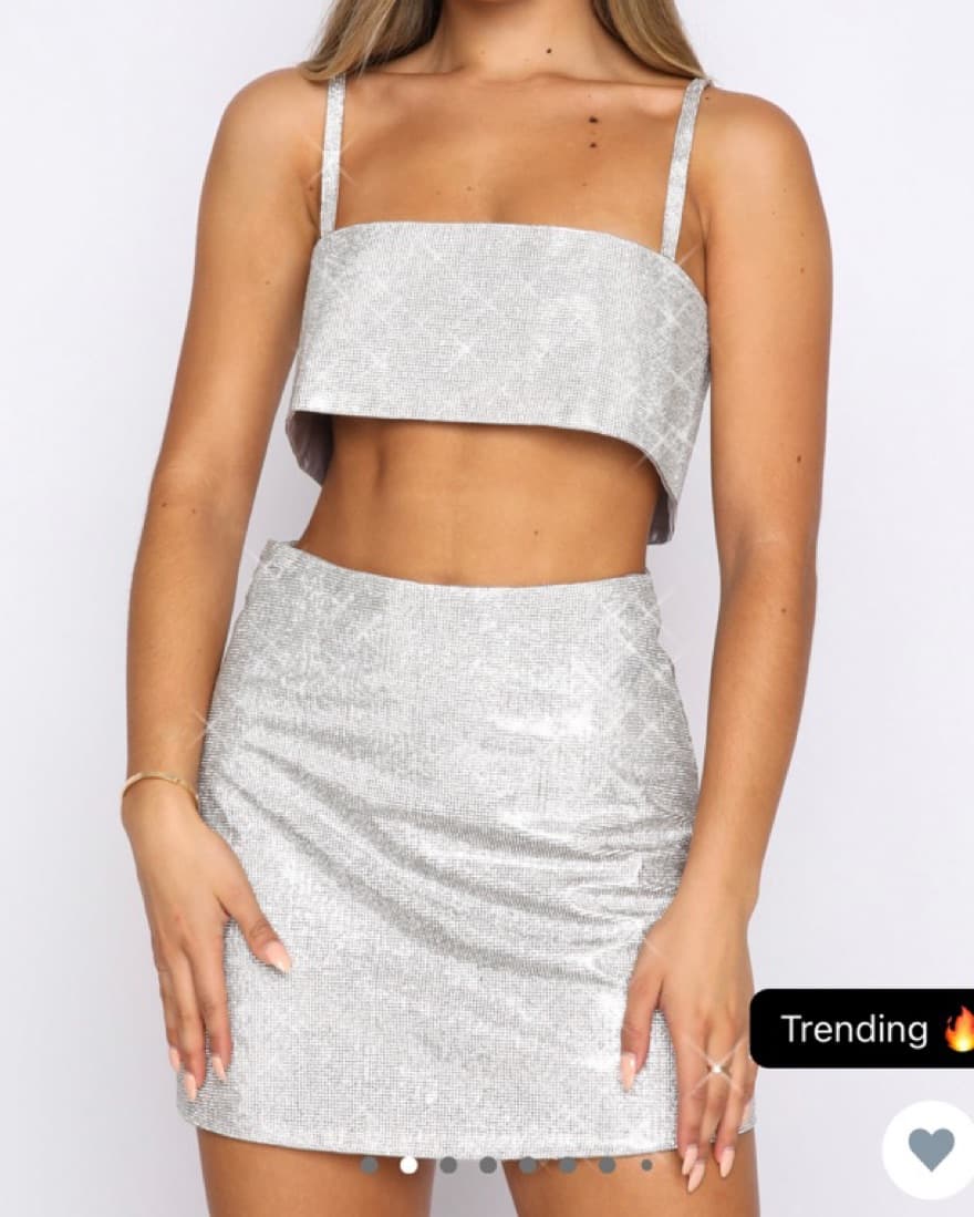 White Fox Silver Crop Top & Mini Skirt - Image 2