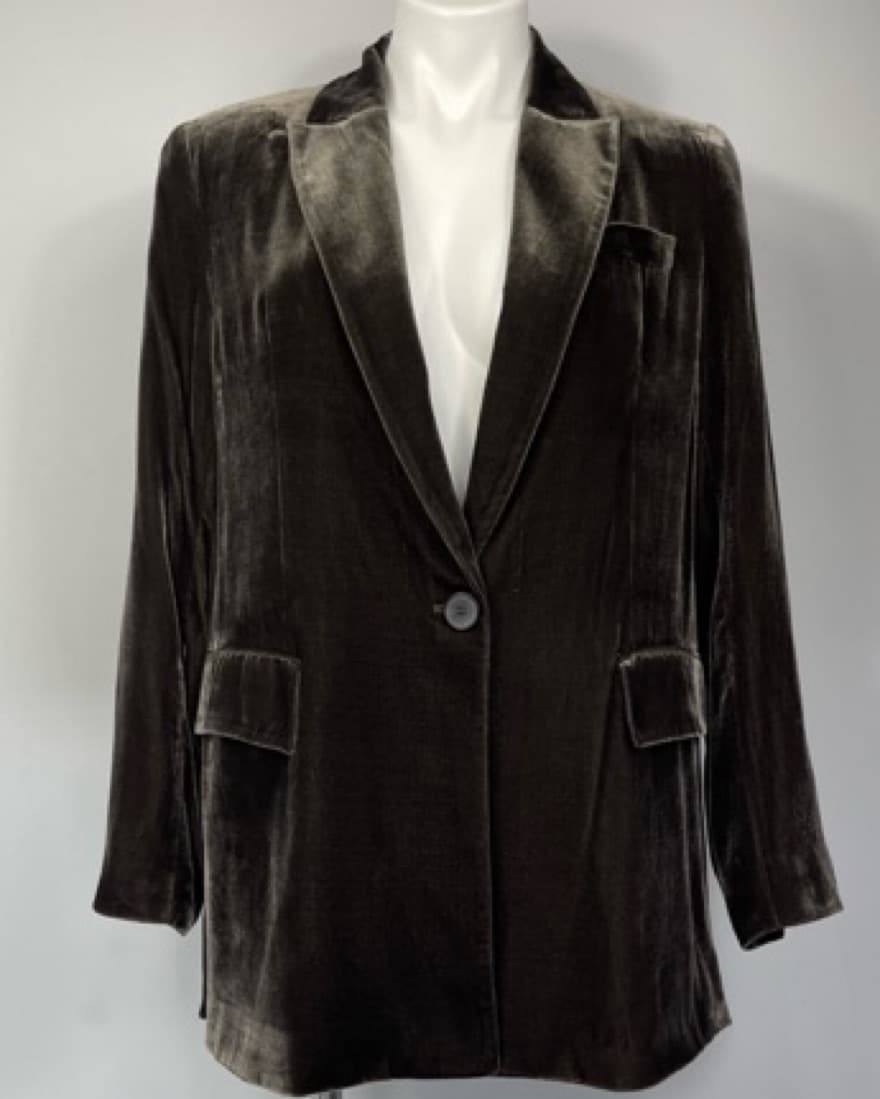 Zara Dark Olive Velvet Blazer - Image 2