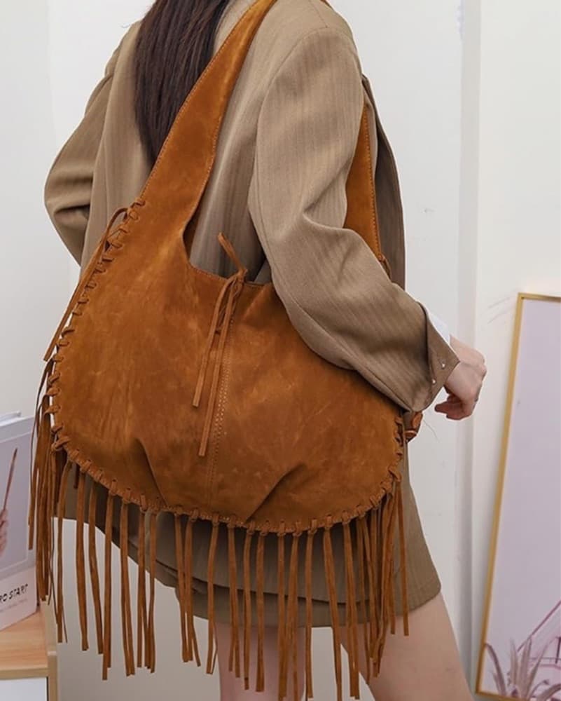 Chic Suede Fringe Hobo Bag - Image 4