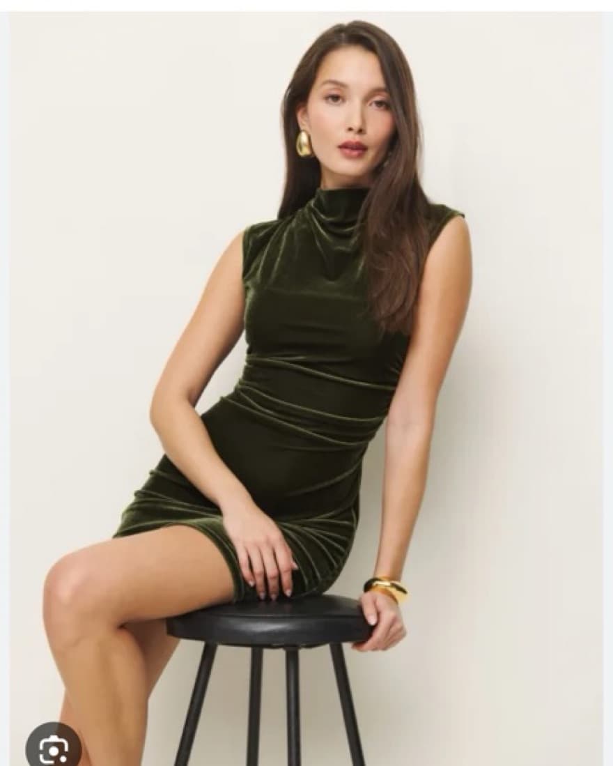 Green Velvet Reformation Alden Dress - Image 2