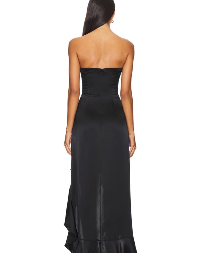 Silk Black Strapless Satin Gown - Image 3