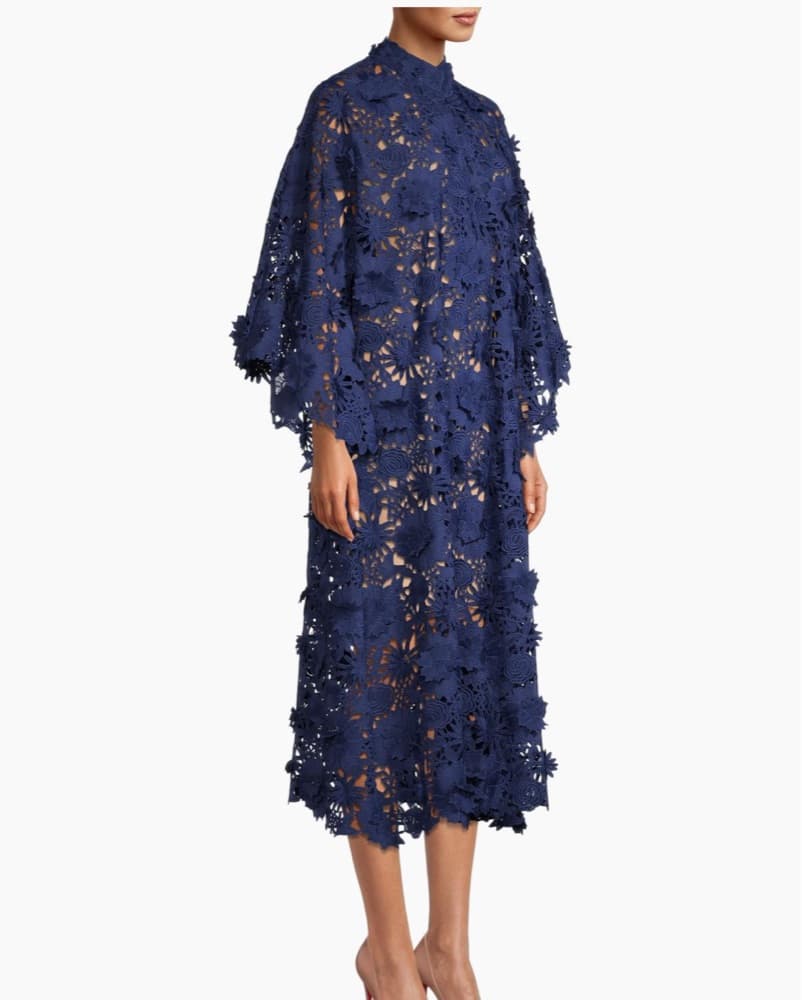 Navy 3D Floral Lace Kaftan - Image 2