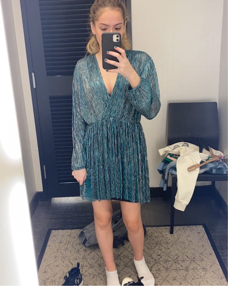 Maje Shimmering Emerald Pleated Dress - Image 1