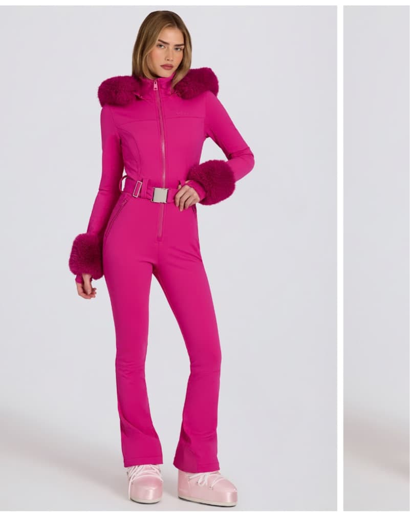 Oh polly Faux-Fur Hood Pink Ski Suit - Image 1