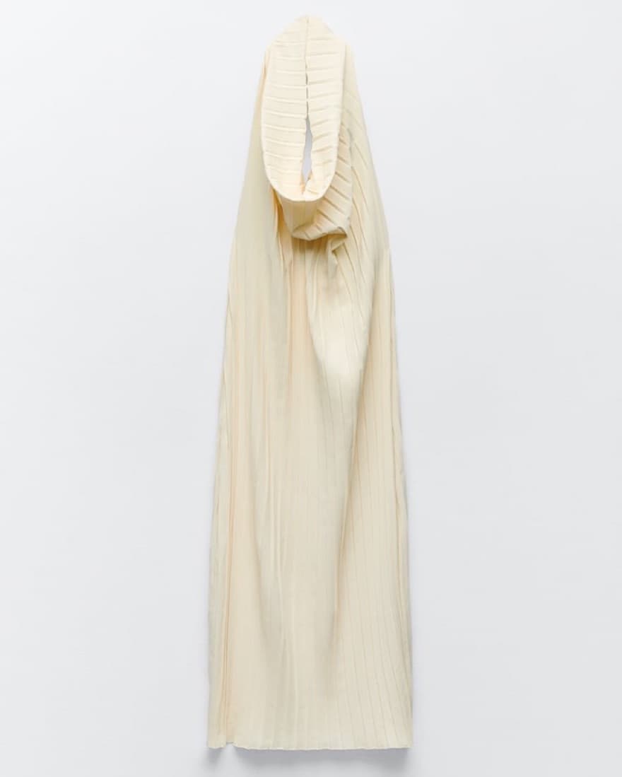 Cream Zara Pleated Halter Midi Dress - Image 3