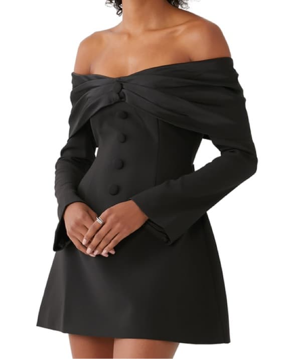 Sleek Off-the-Shoulder Black Dress - Image 1