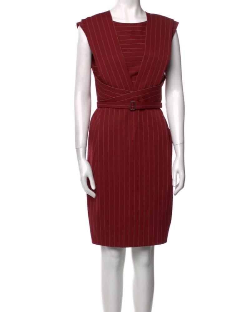 Maroon Bottega Veneta Pinstripe Dress - Image 1