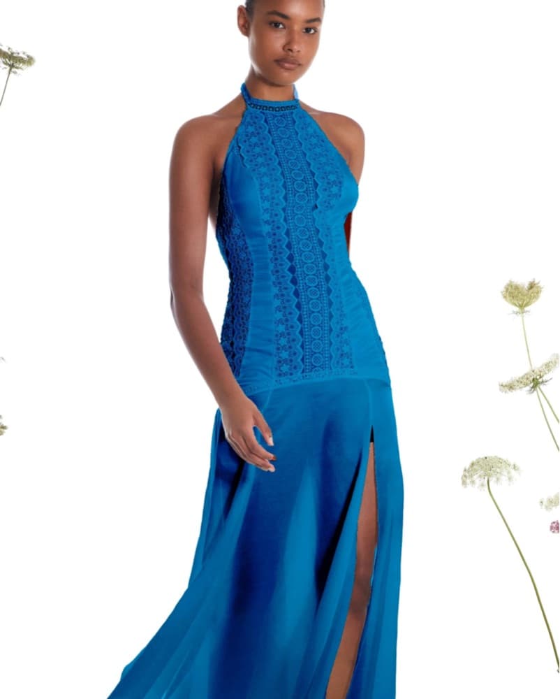 Blue CHARO RUIZ LONG HALTER DRESS TAREL  - Image 1