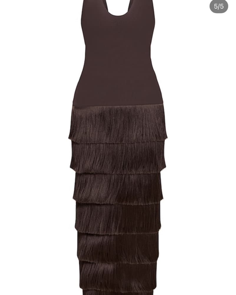 Brown Fitted Maxi Fringe Dress  - Image 4