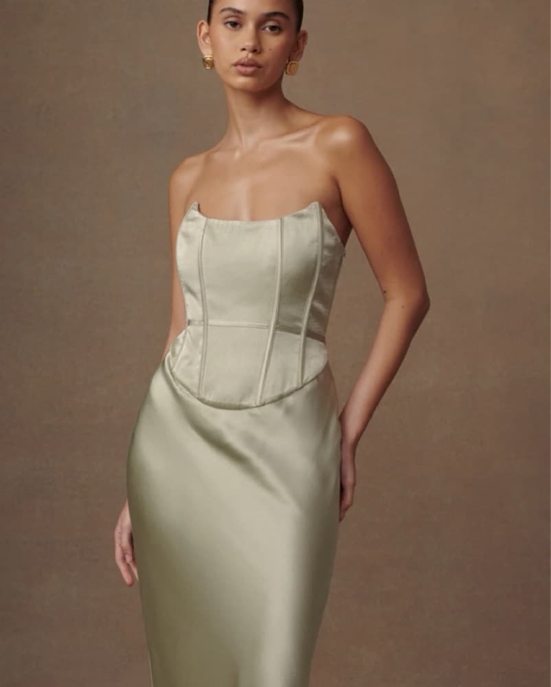 Sage Satin Bustier Floor Length Dress - Image 1