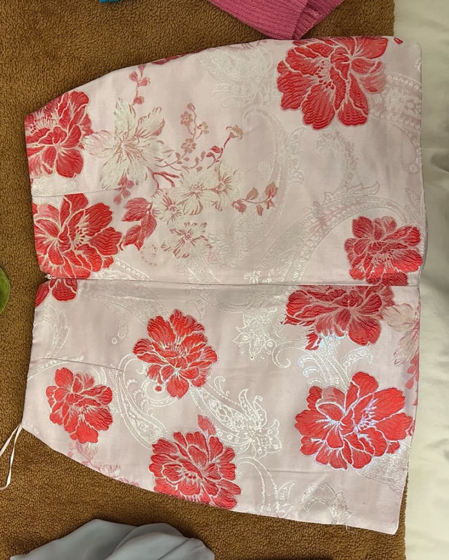 Pink Satin Skirt With Pearl Detailing  - Image 3
