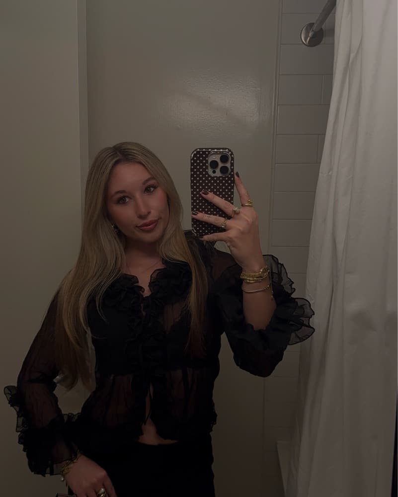 Black Sheer Ruffle Top - Image 1