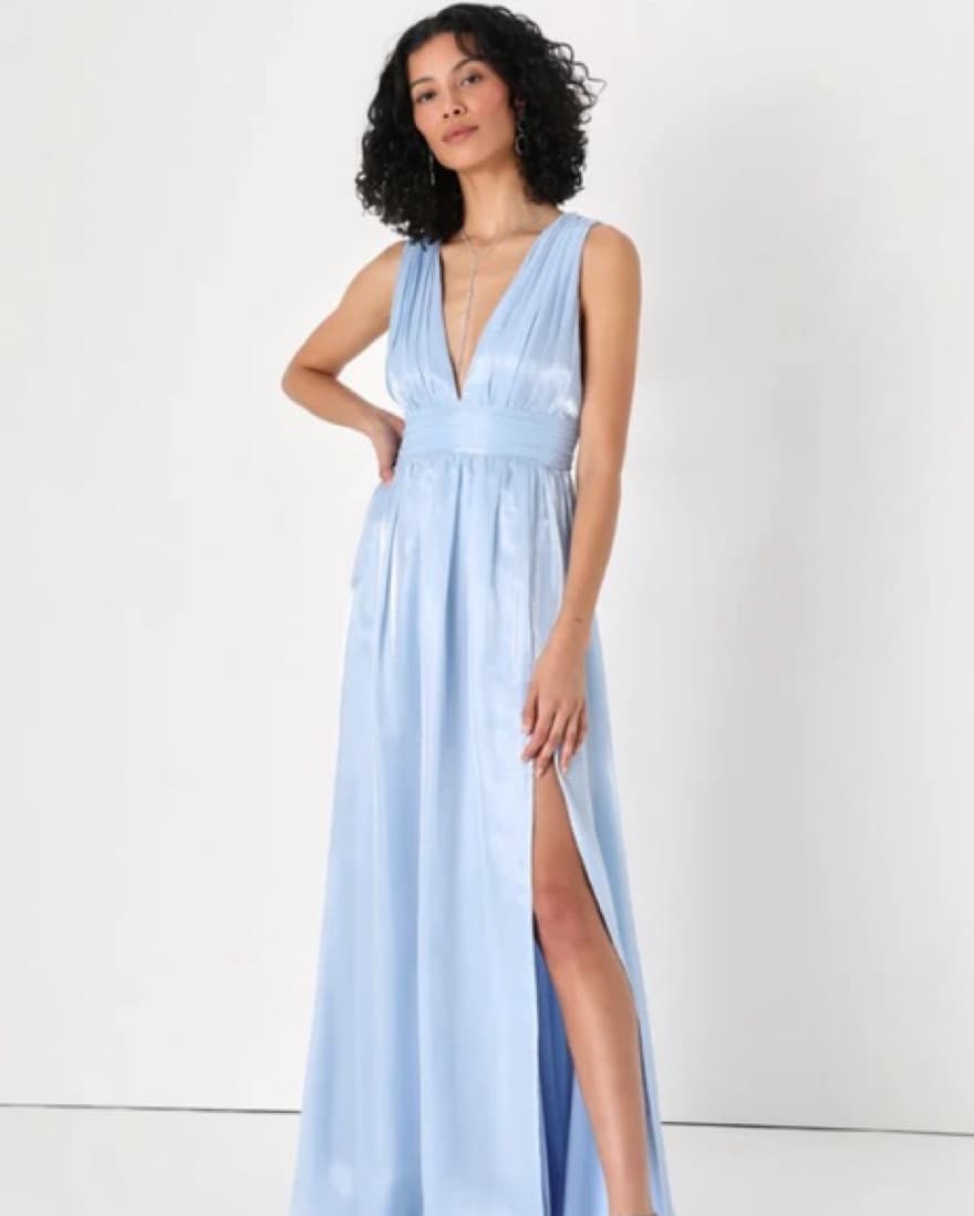 Lulus Shiny Light Blue Maxi Dress - Image 1