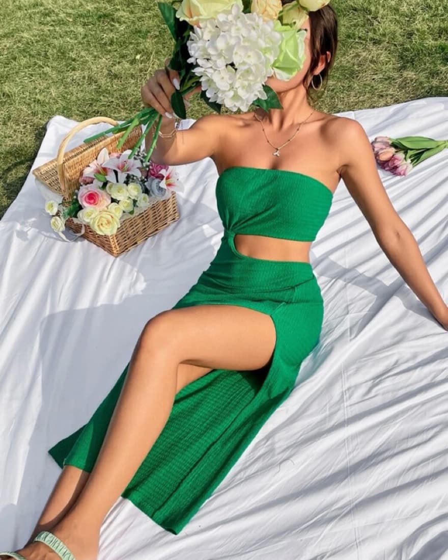Green Strapless Dress - Image 1