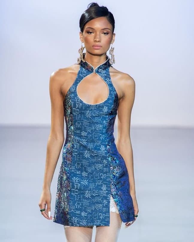 Kim Shui Blue Qi Pao Mini Dress - Image 1