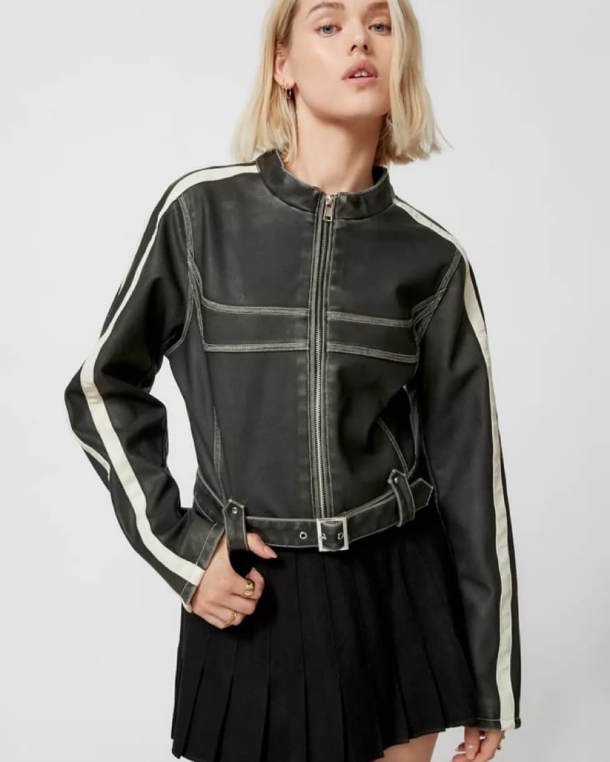 UO Faux Leather Fitted Racer Moto Jacket - Image 1