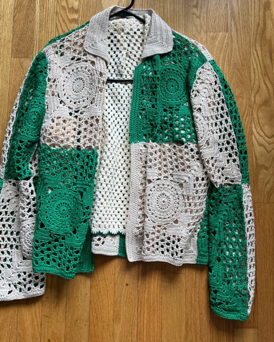 Bode Duotone Crochet Overshirt Green - Image 6