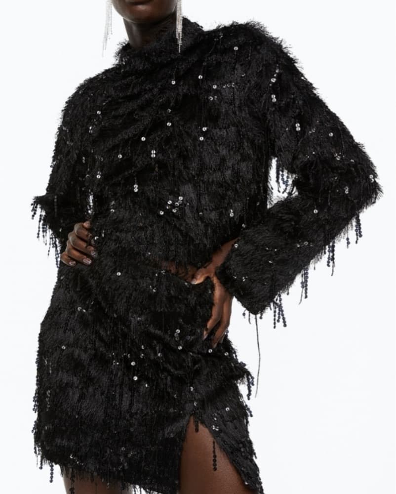 Black Sequin Fringe 2-Piece Mini Set - Image 1