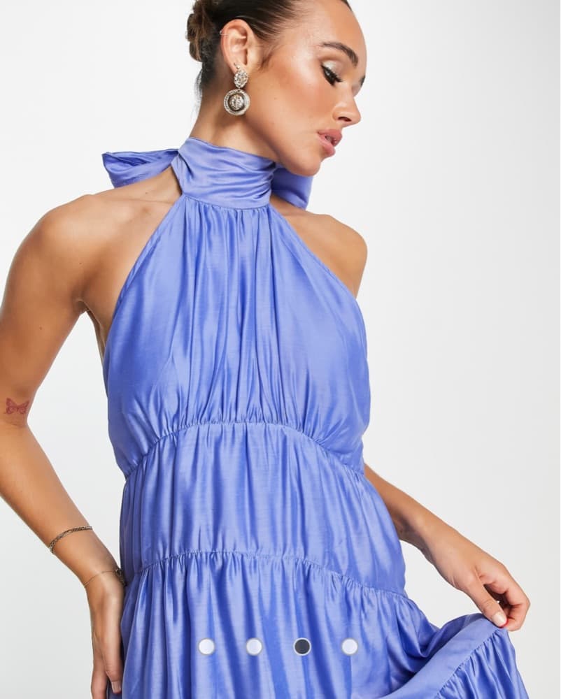 ASOS Blue halter tiered voile maxi dress - Image 3