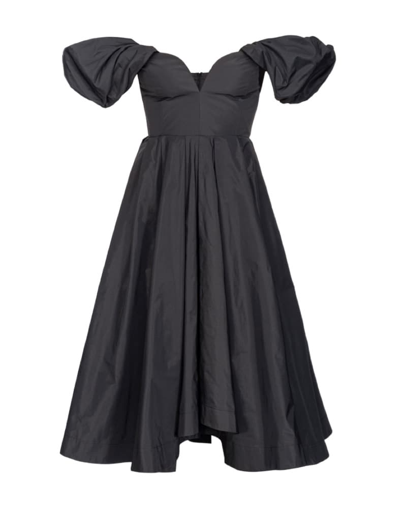 Black Sweetheart Puff Sleeve Dress - Image 1