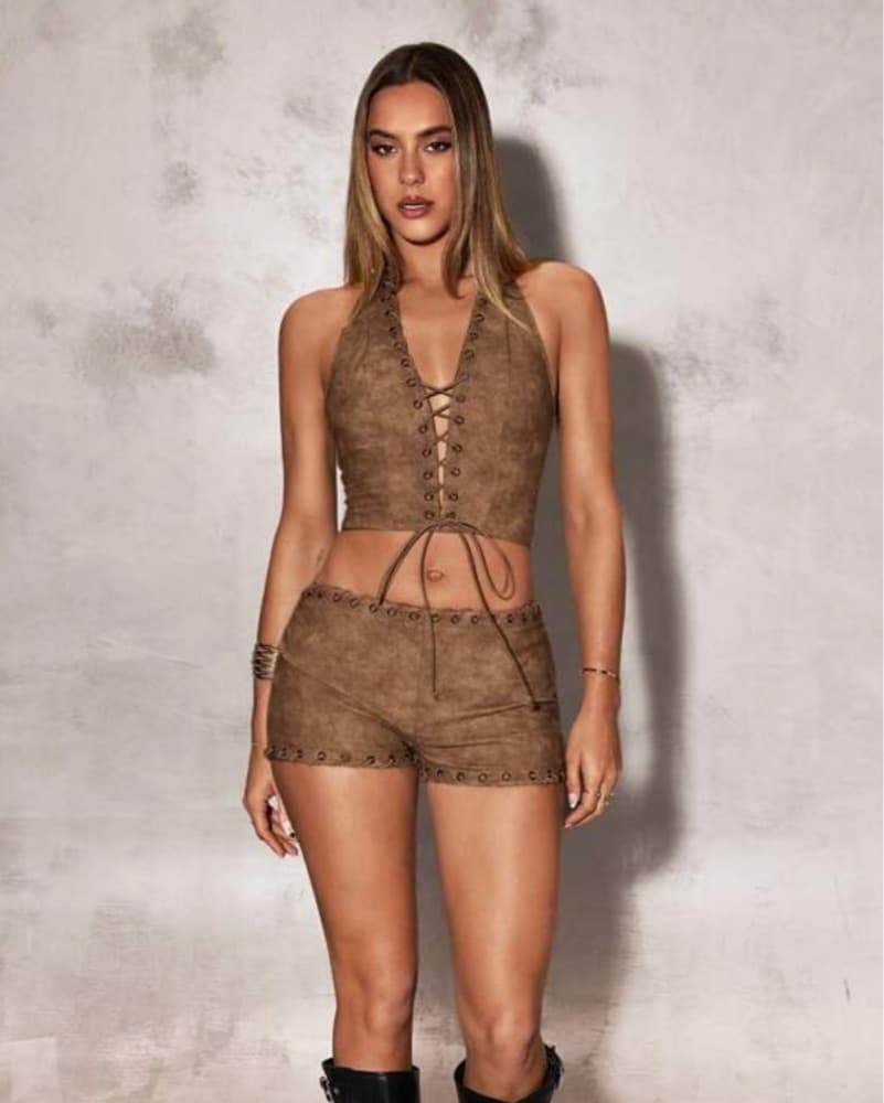 Stylish Brown Tie-Up Suede Top - Image 4
