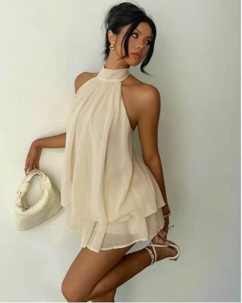 Cream Halter Mini Dress - Image 1