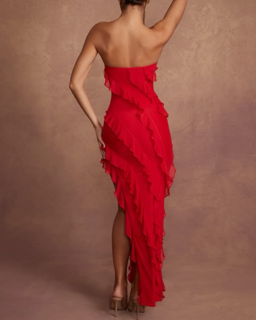 Red Ruffled Maxi Dress - Image 2