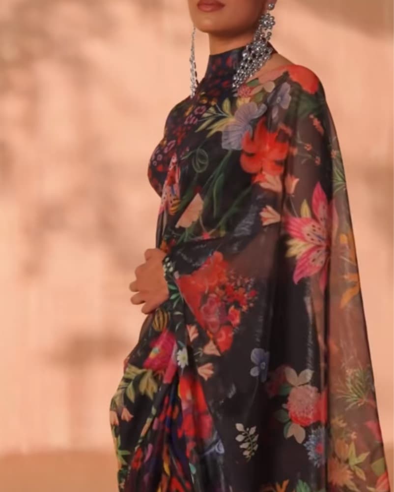 JustJully Multicolored Chiffon Saree - Image 2