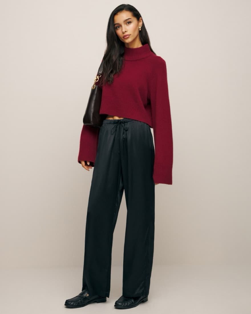 Reformation Olina Silk Black Pant - Image 2