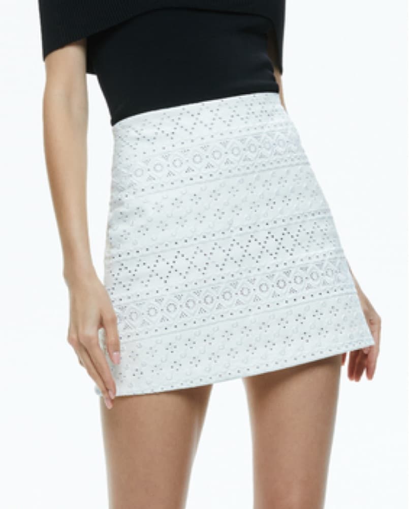 White Leather Eyelet Alice+Olivia Skirt - Image 2