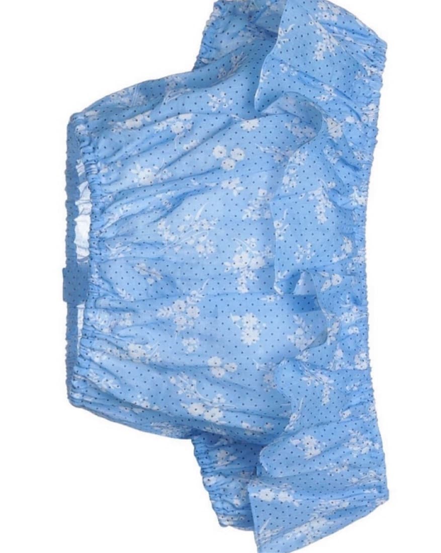 Floral Blue And White Ruffled Crop Top  - Image 3