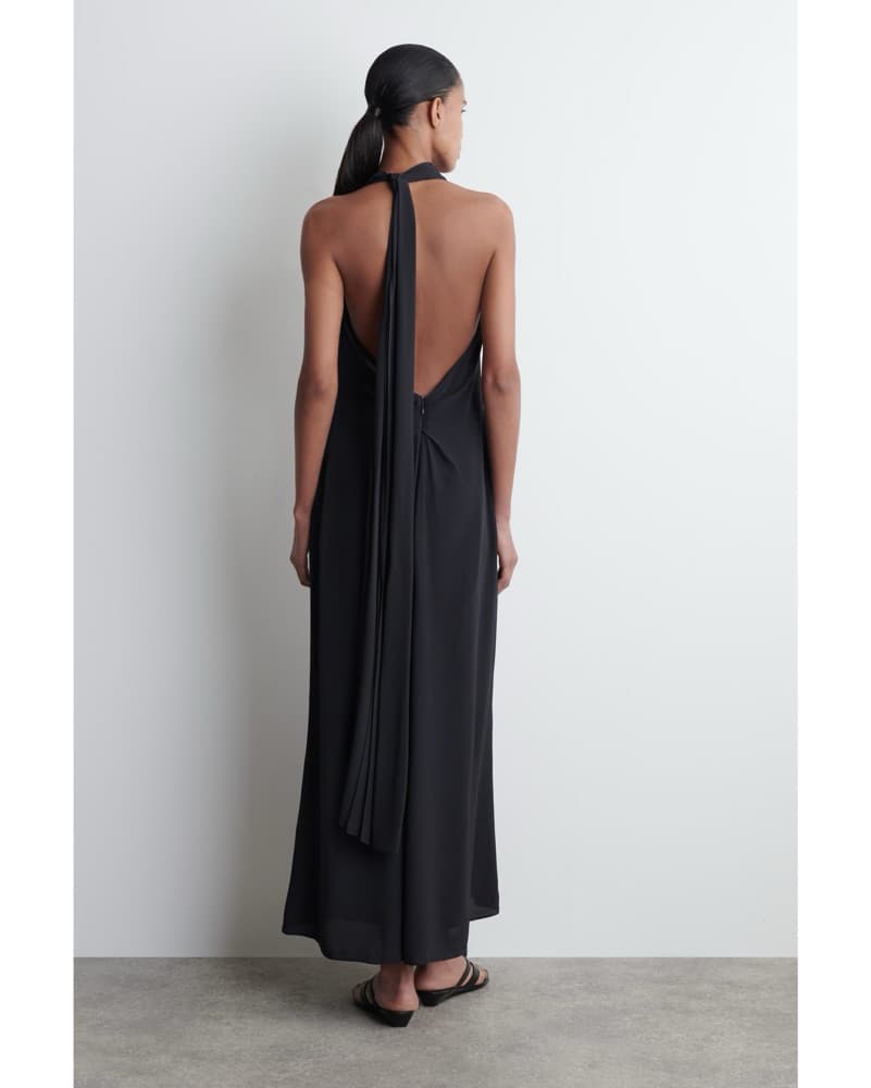 COS Open-Back Cowl Neck Navy Dress - Image 2