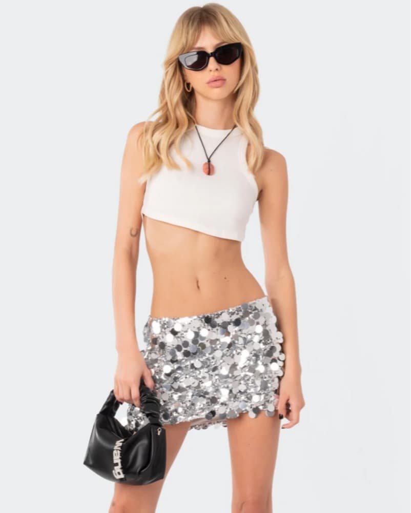 Silver Low Rise Sequin Skirt - Image 1
