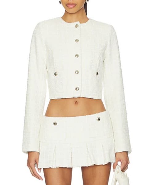 Chic White Tweed Crop Top and Pleated Skirt Set - Image 3