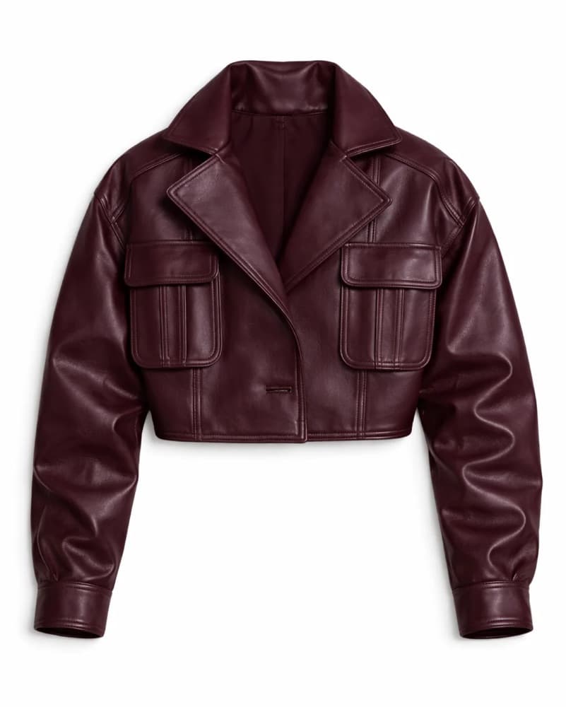 Burgundy Faux Leather Moto Jacket - Image 2