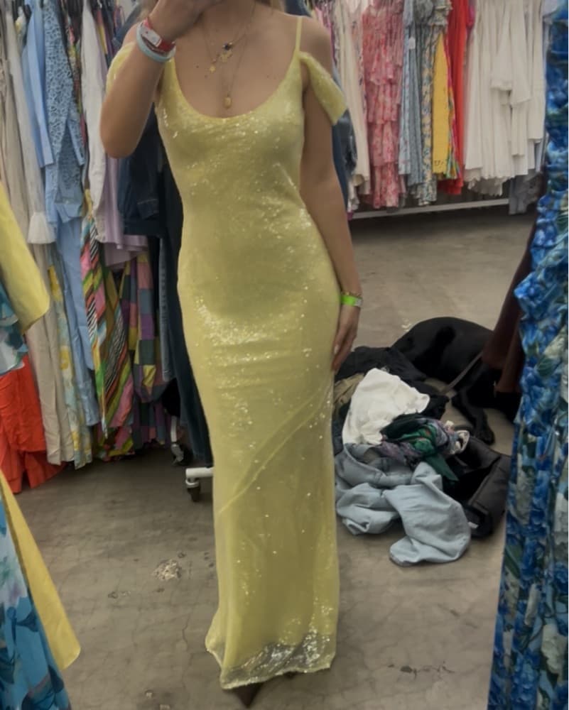 Yellow Sequin Shoulder Detail Maxi Dress - Image 3
