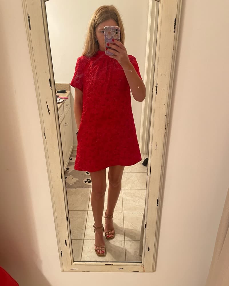 Vibrant Red Lace Dress - Image 1