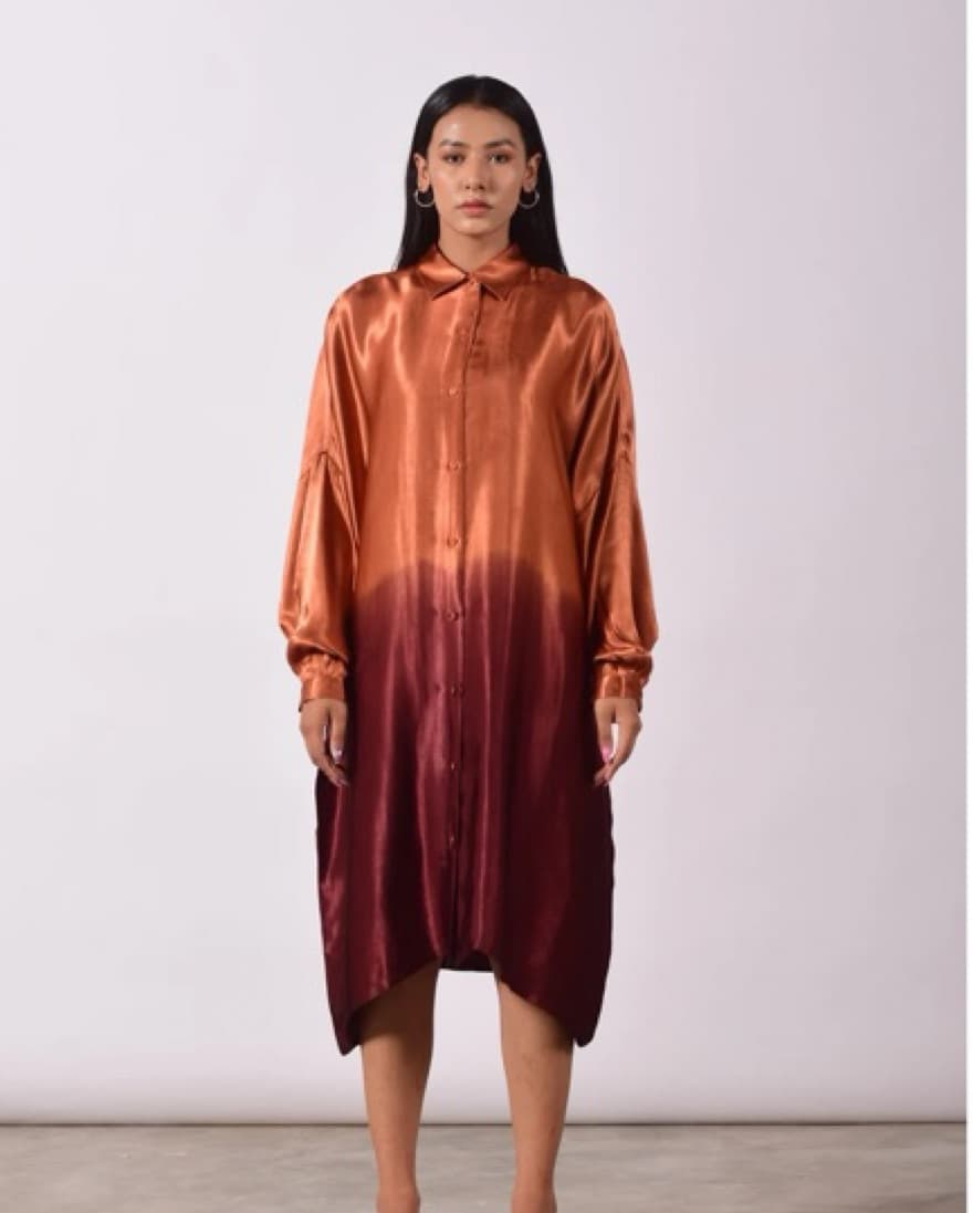 Satin Hand Dyed Shirt Dress - Image 1