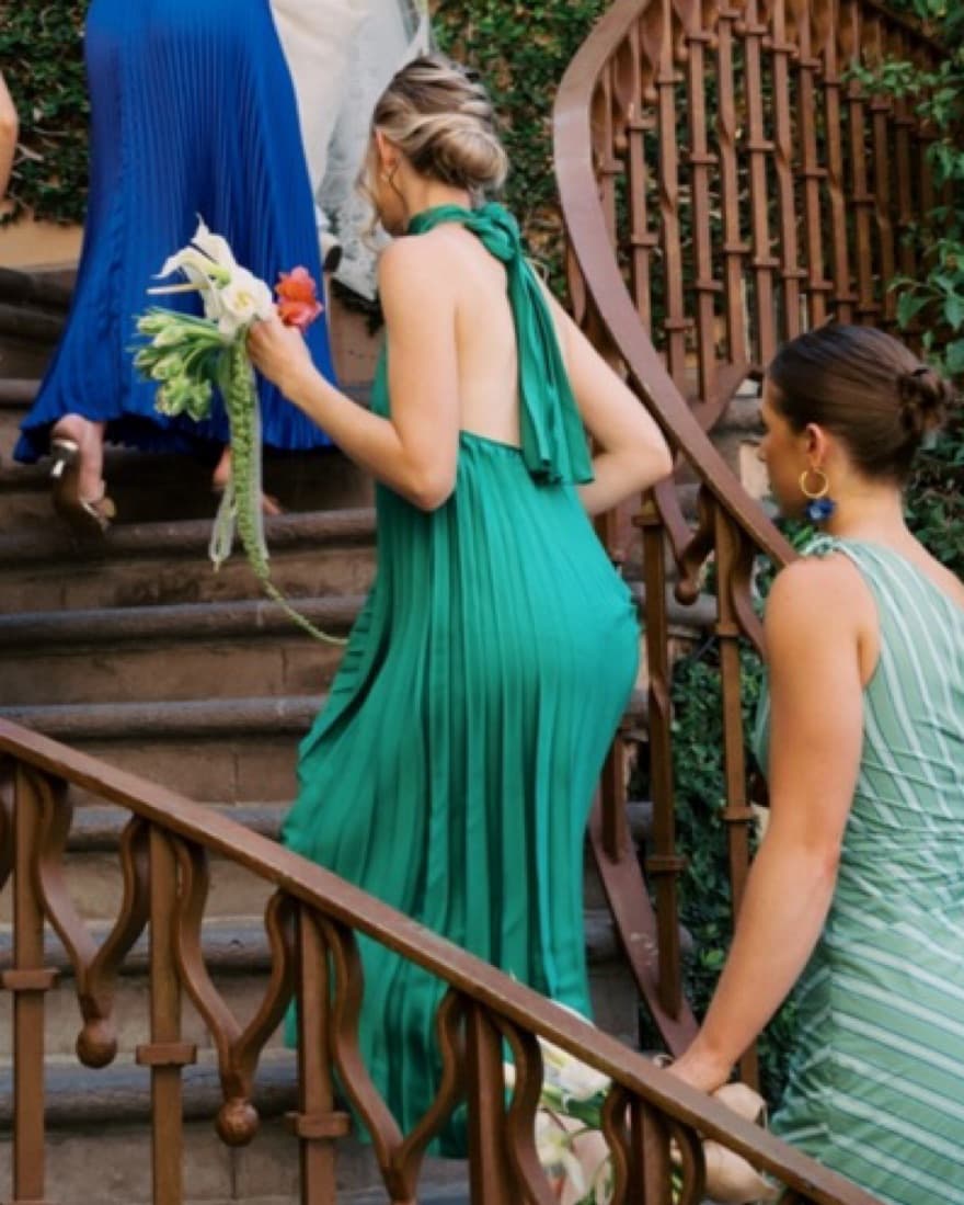 MANGO Green Pleated Tie Neck Halter Midi - Image 3