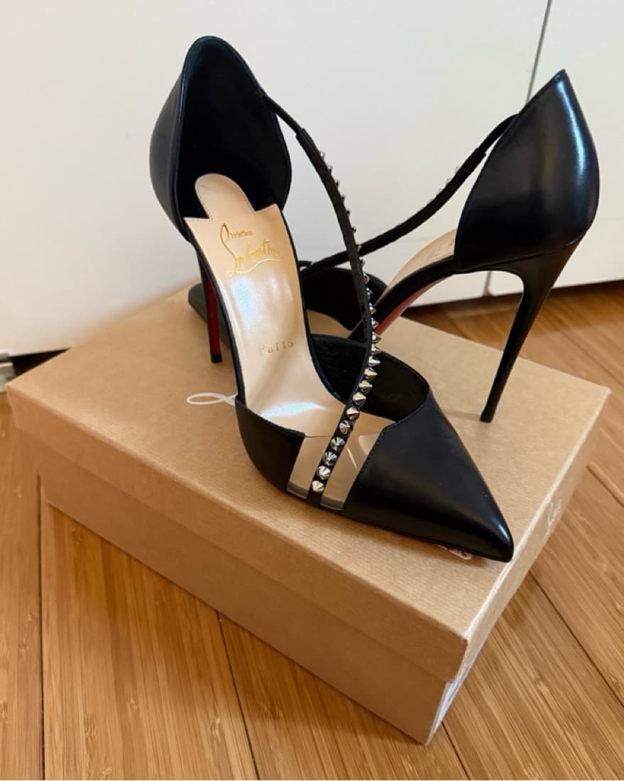 Louboutin Black Leather Spike Pumps - Image 2