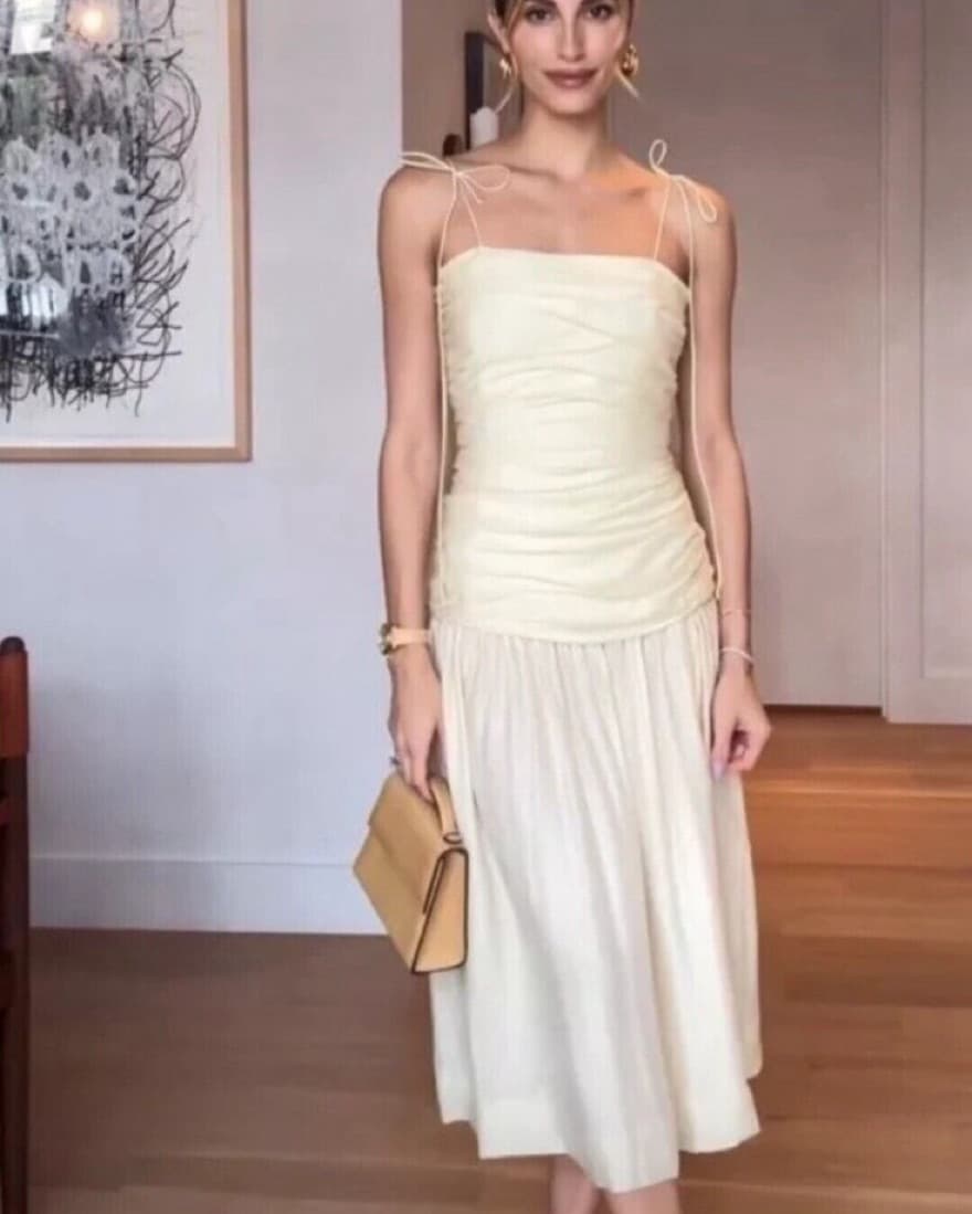 Butter Yellow Drop-Waist Midi Dress - Image 1