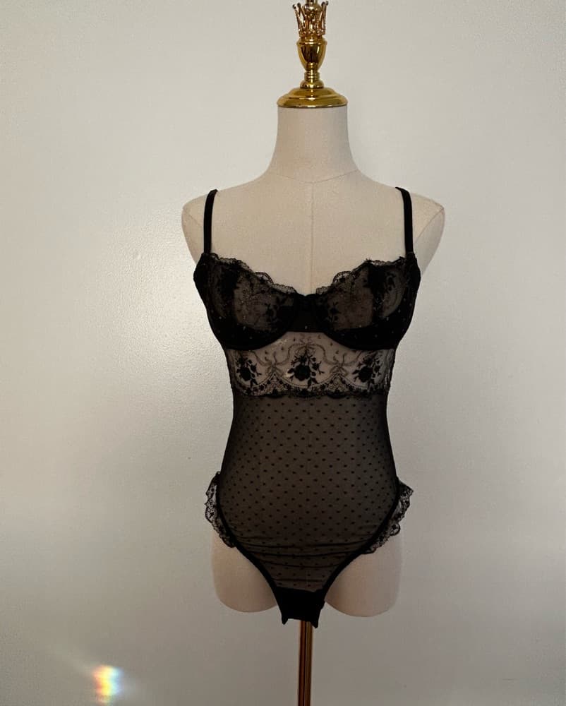 Black + Gold Lace Bodysuit - Image 3