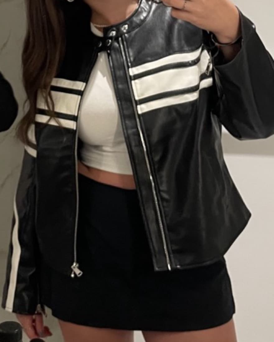 Sick Leather Jacket With Stripes - Image 2