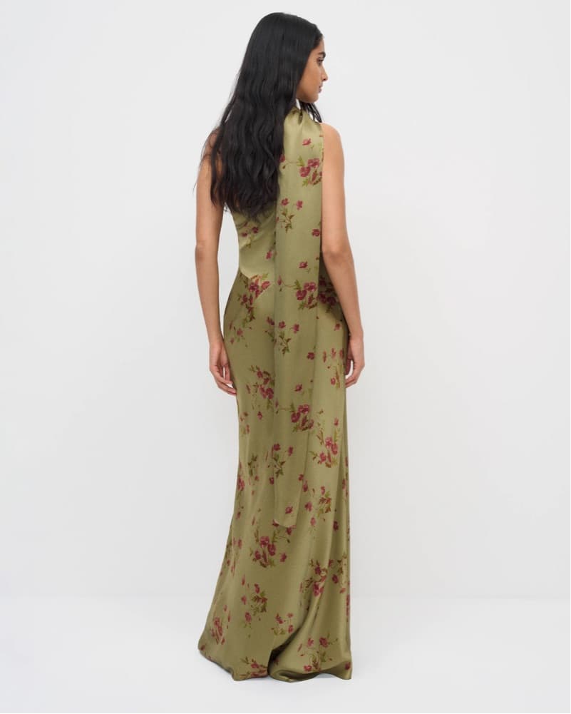 Elegant Olive Floral Maxi Dress - Image 2