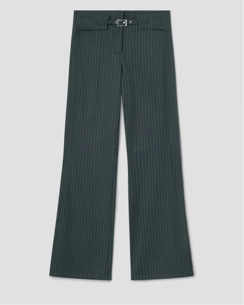 Gimaguas Green Belted Pinstripe Trousers - Image 4