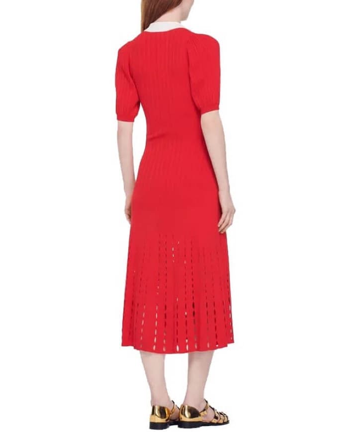 Sandro Tene Red Knit Long Dress - Image 4