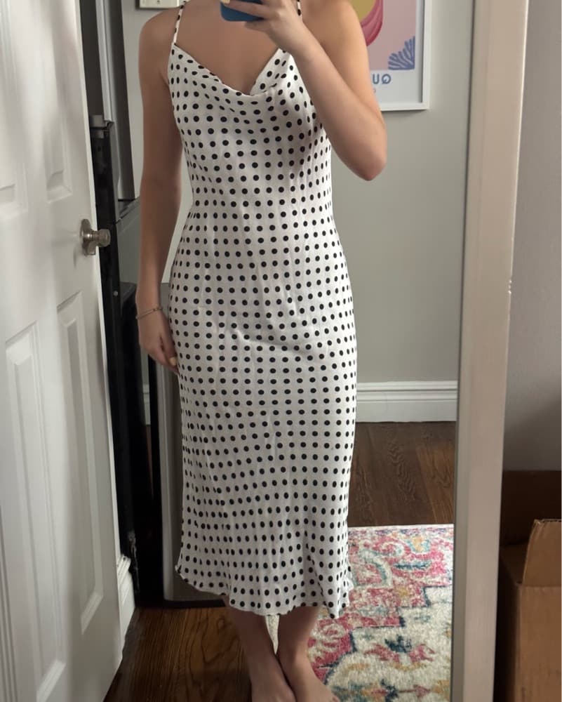 Zara Satin Polka Dot Midi Dress - Image 3