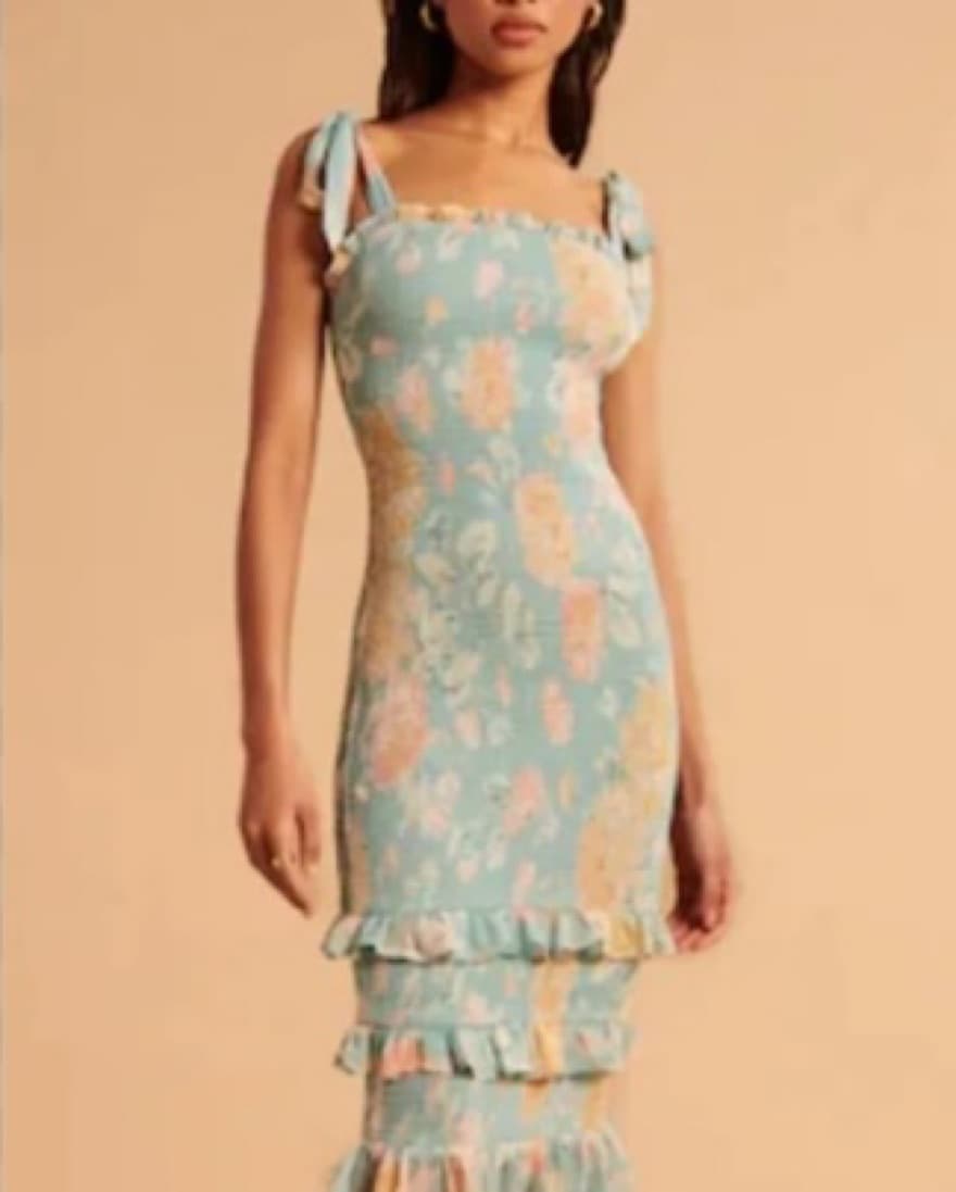 Abercrombie Tie-Strap Smocked Midi Dress - Image 1